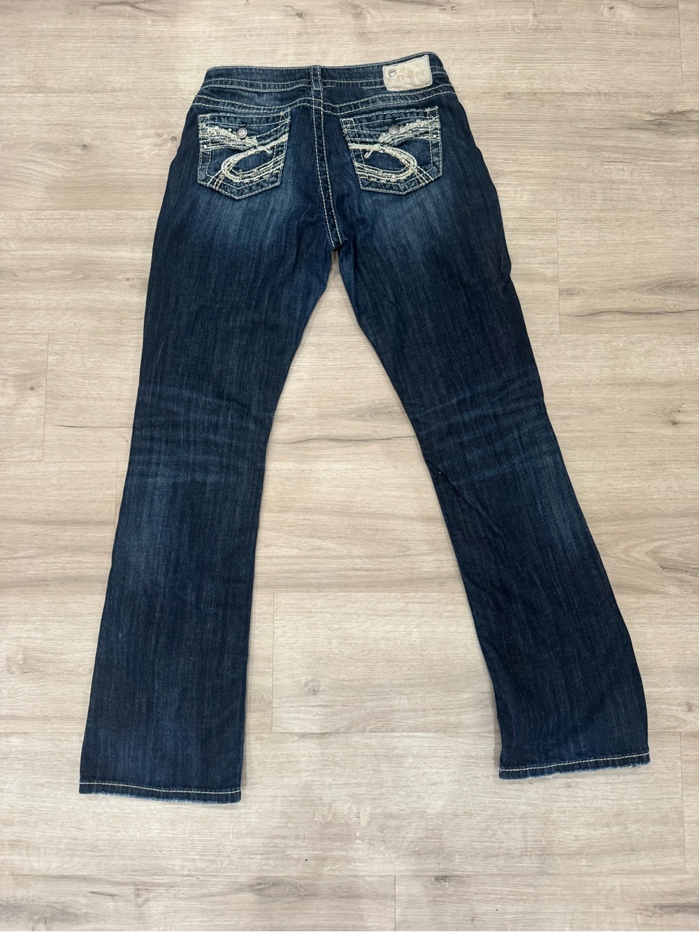 Silver Jeans Dark Blue Boot Cut Jeans with Embroidered Back Pockets